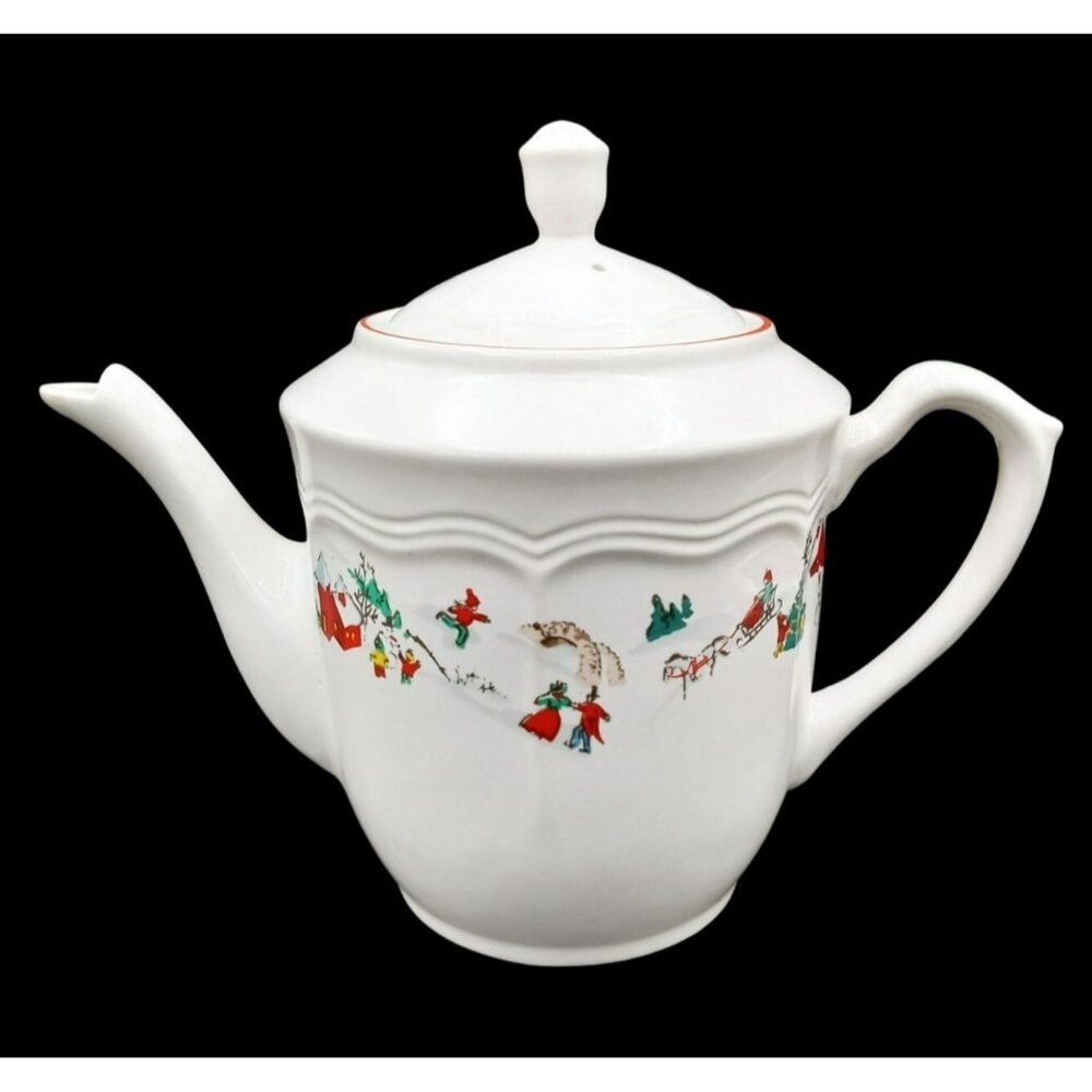 Farberware White Christmas Teapot & Lid Katherine Babousky 1995 Vintage Holiday